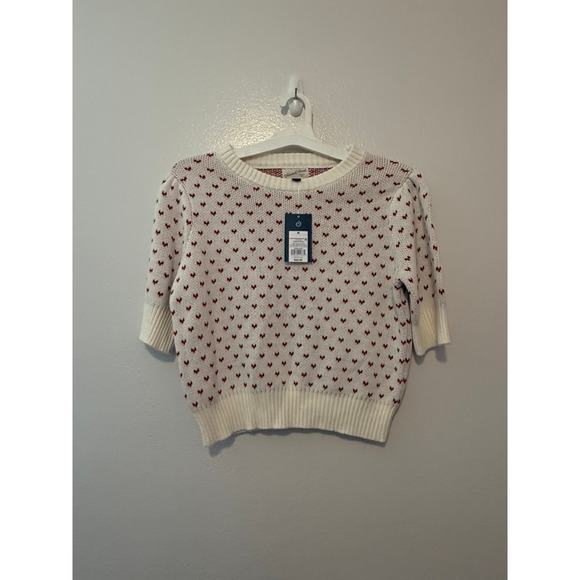 Universal Thread Sweaters - Universal Thread Womens Short Sleeve Cotton Knit Sweater White Red Hearts M NWT